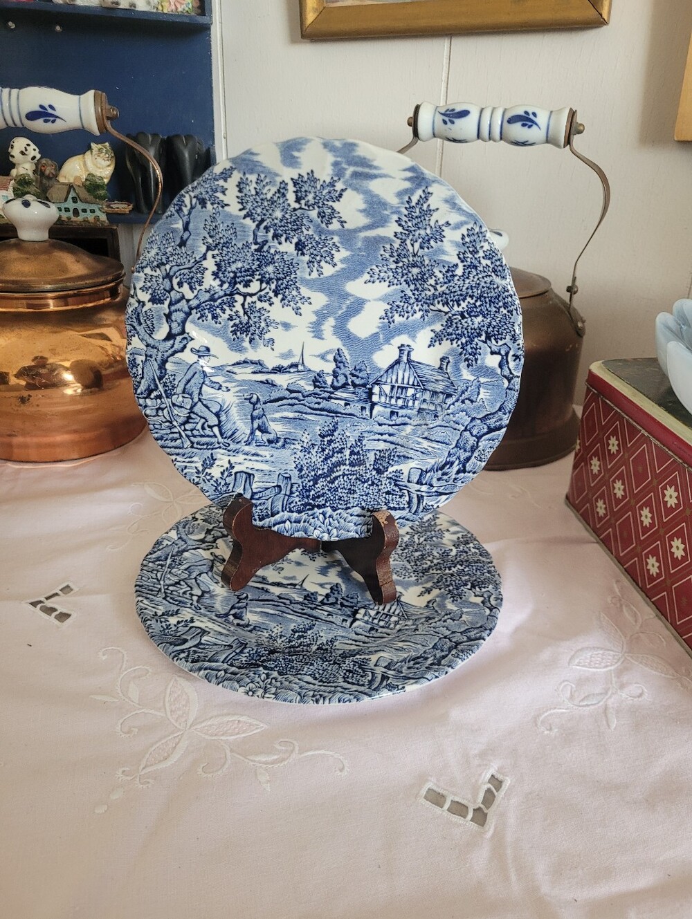 Vintage Myott The Hunter Blue and White Transferware Bread Plates (2) England